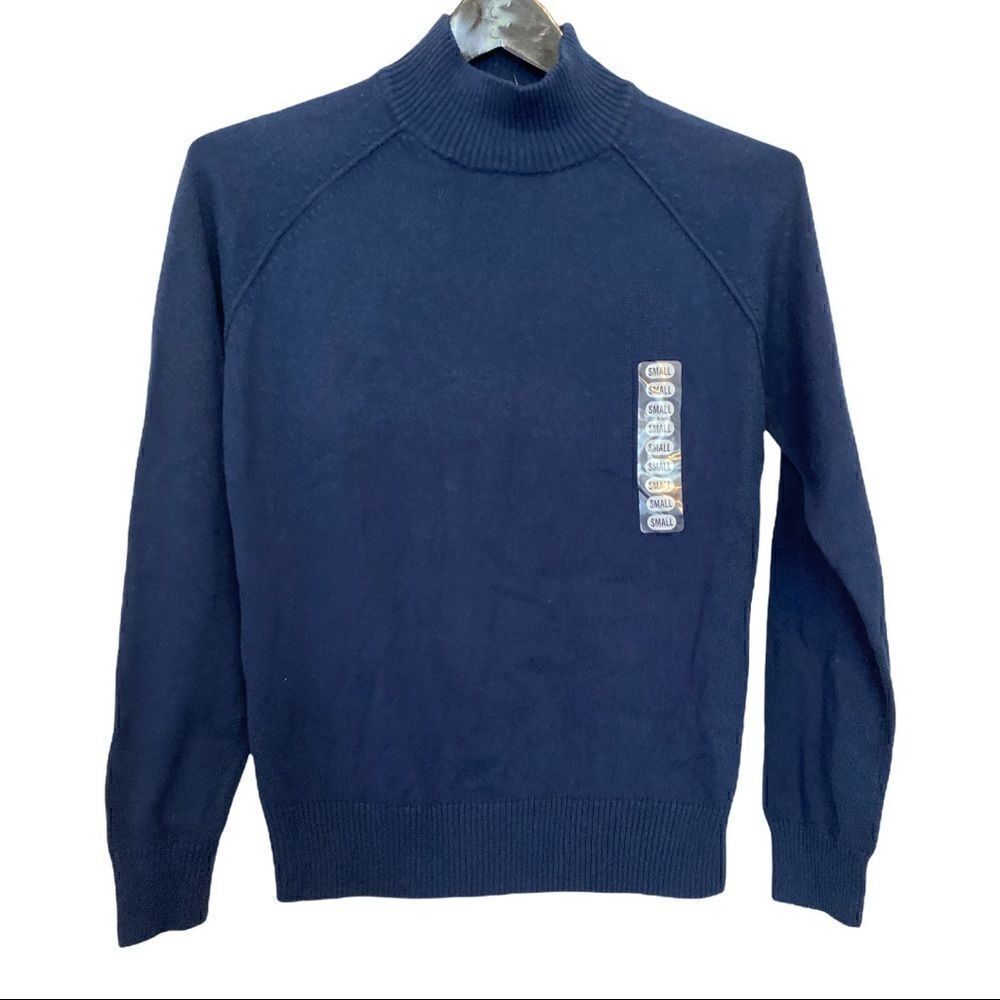 Jeanne Pierre | Blue Cotton Mock Neck Pullover Stargazer Sweater | S